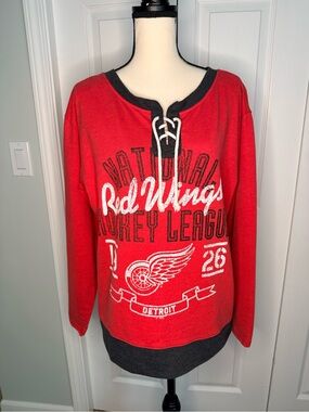 NHL Detroit Red Wings Women's Lace Up Neck Long Sleeve Pullover Sweatshirt L